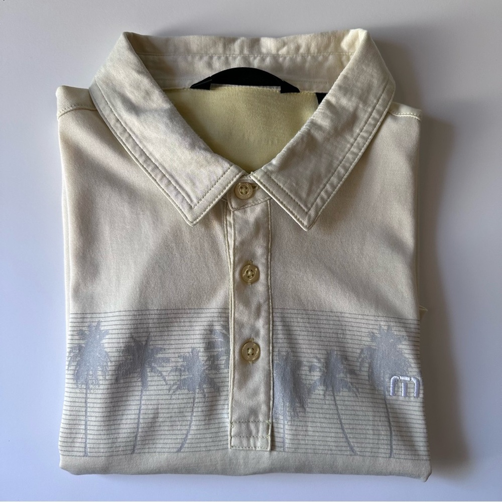 Travis Mathew Men's Palm Tree Design Performance Short Sleeve Golf Polo Large
